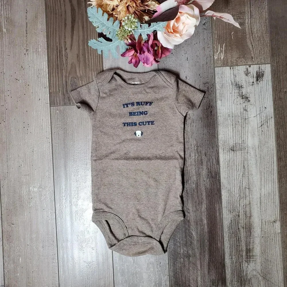 Carter's Size 12m Baby Boy Brown One Piece Bodysuit Dog 100% Cotton NWOT